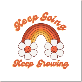 Keep Going Keep Growing. Retro Typography Motivational and Inspirational Quote Posters and Art